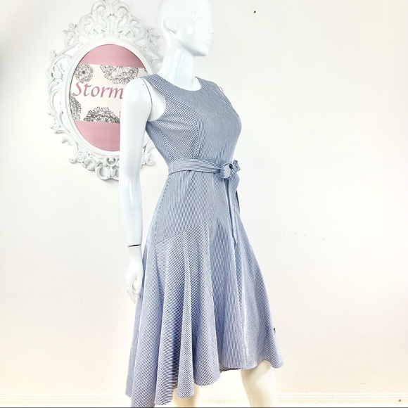 Calvin Klein/Blue White HiLow Midi Sleeveless - Picture 1 of 11